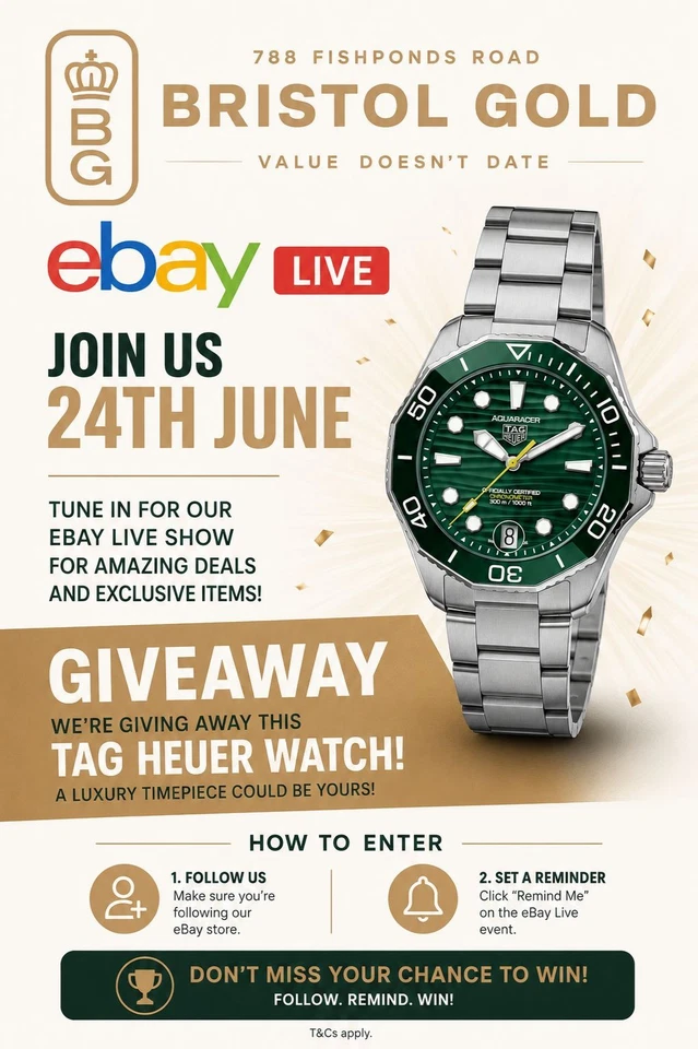 BRISTOL GOLD! Jewellery, Buillion, Watches. £1 Starts. TAG HEUER GIVEAWAY