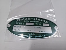 Green Delco-Remy Experimental Starter Generator Distributor ID Name Plate 