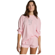 Victoria's Secret Women's 100 Cotton Shine Long Sleeve Short Pink Pajama Set L