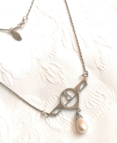 Vintage Dutch Sterling Silver Lavalier Deco Pearl Dropper Pendant Necklace - Picture 17 of 17