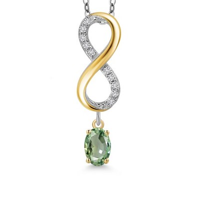 925 Silver and 10K Yellow Gold Green Sapphire and Lab Grown Diamond Pendant