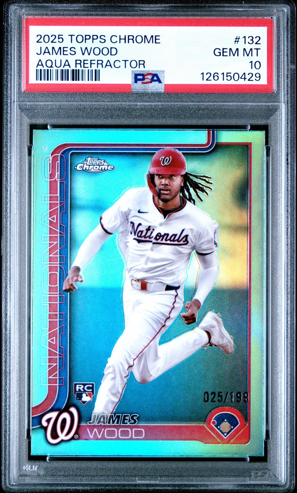 2025 Topps Chrome #132 JAMES WOOD (RC) Aqua Refractor  /199 PSA 10 Gem Mint!
