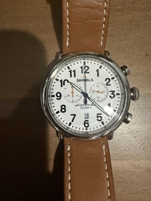Shinola Argonite-5021 47mm Chronograph Date Quartz White Dial Brown Leather