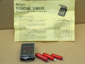 VINTAGE KEATING'S FLOATING SINKERS IN ORIGINAL CASE ~  APPEAR UNUSED !