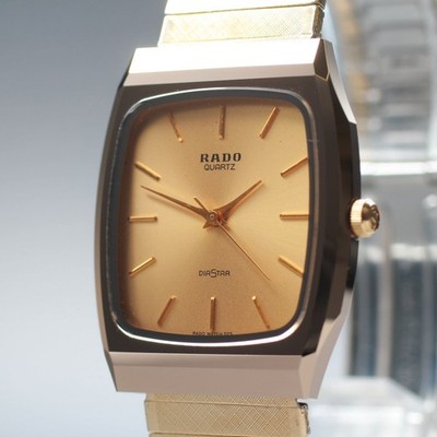Vintage 80s RADO Diastar 132.9505.3 Gold Qz Hardmetal Case 28mm