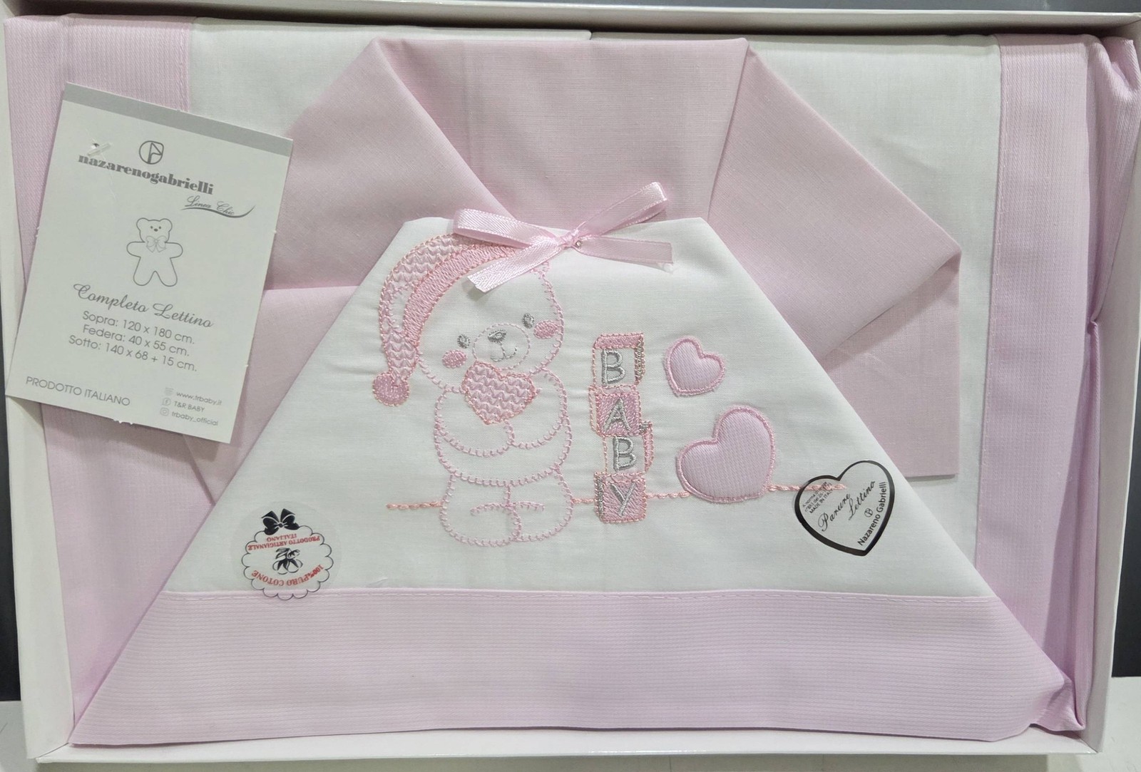 Lenzuola Lettino Neonato 60x120 cm Cotone Set 3 Pezzi Rosa Orsetto Baby NG101-1 