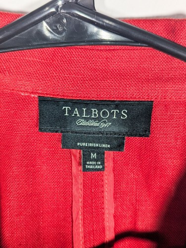 TALBOTS Jacket Blazer M Irish Linen Red Open Office Career Summer - Picture 4 of 5