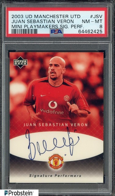 2003 UD Manchester United Mini Playmakers Juan Sebastian Veron AUTO PSA 8 NM-MT