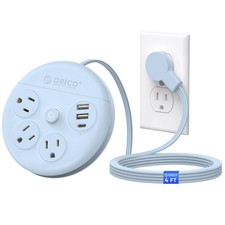 Travel Power Strip, 4Ft Flat Plug Extension Cord with 3 AC Outlets and 2 USB-...