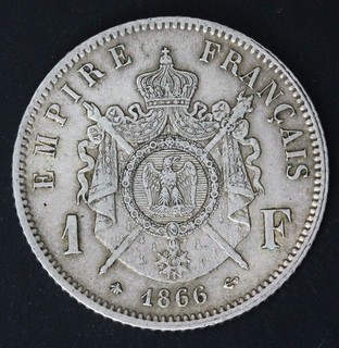 FRANCE 1 Franc 1866 A Silver 0.835 Napoleon III. VF 3826
