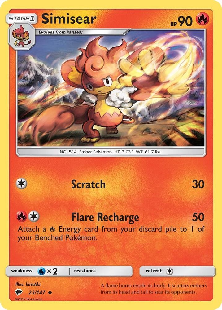 Simisear 23/147 SM - Burning Shadows NM Pokémon TCG