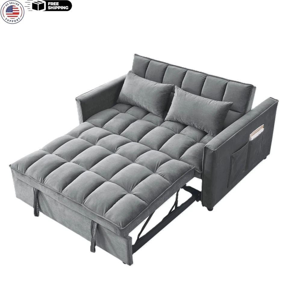 NEW 3-in-1 Convertible Pull Out Sofa Bed Modern Loveseat Sleeper Sofa in Gray - Image 4 of 4