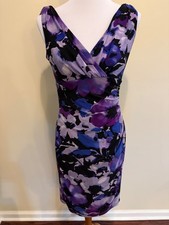 Lauren Ralph Lauren Women's Fitted Floral Dress Ruched Side Knee Length Size 6