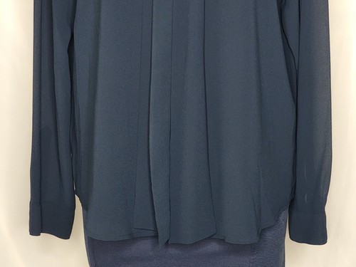 Michael Kors Women's Navy Long Sleeve Tie-Neck Lined Blouse Size XL - Picture 3 of 7