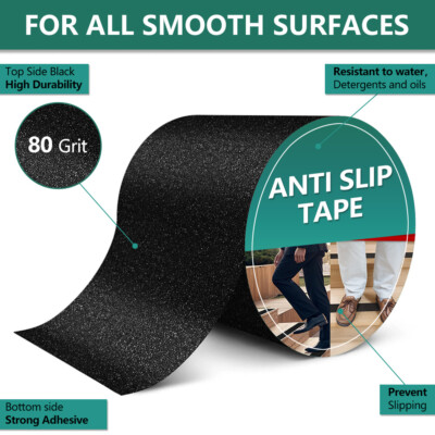 4x33 Ft Anti-Slip Tape – 80 Grit Heavy Duty Non-Skid Treads, Indoor/Outdoor Safety Roll For Stairs, Ramps, Decks, Pets & Elderly (Black)