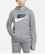 Nike L79003 Kids Carbon Heather Sportswear HBR Club Fleece Hoodie Size M