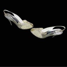 Stuart Weitzman For Mr Seymour Vintage Metallic Gold Embroidered Heels, Size 8B