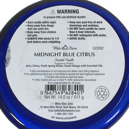 Bath & Body Works White Barn MIDNIGHT BLUE CITRUS 3Wick Scented Candle