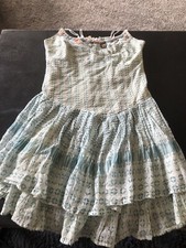 FP One Beaded Embellished Dress Mini Adjustable Strap Smocked Back Aztec G1