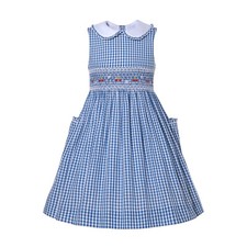 Image of Girls Smocked Dress 2 3 4 5 6 8 10 12 14 Years Summer Party Checked Dresses Blue