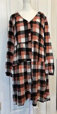 J for JUSTIFY (NWT) Tiered Plaid Button Up Dress Size 1X Boho Cottagecore Casual