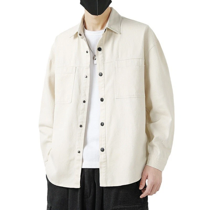 OFF WHITE Camicia Cotone Uomo Primaverile Sciolta Maniche Lunghe Casual Lavoro Camicia Giacca Slim Top