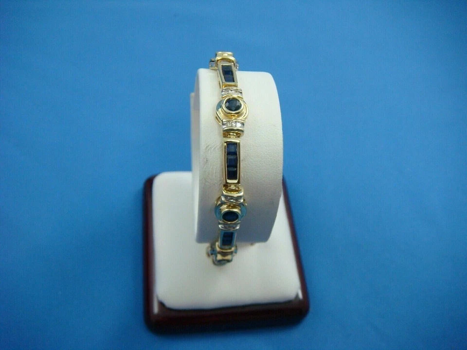 15CT Round Simulated Blue Sapphire 14k Yellow Gold Plated Men's Tennis Bracelet - Image 3 of 4