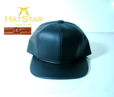 PLAIN GENUINE Leather Snapback Flat Bill Hat cap BRAND NEW made in USA