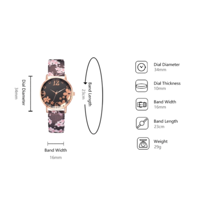 Ladies Flower Blossom Rose Gold Floral Leather Strap Wrist  display picture 2
