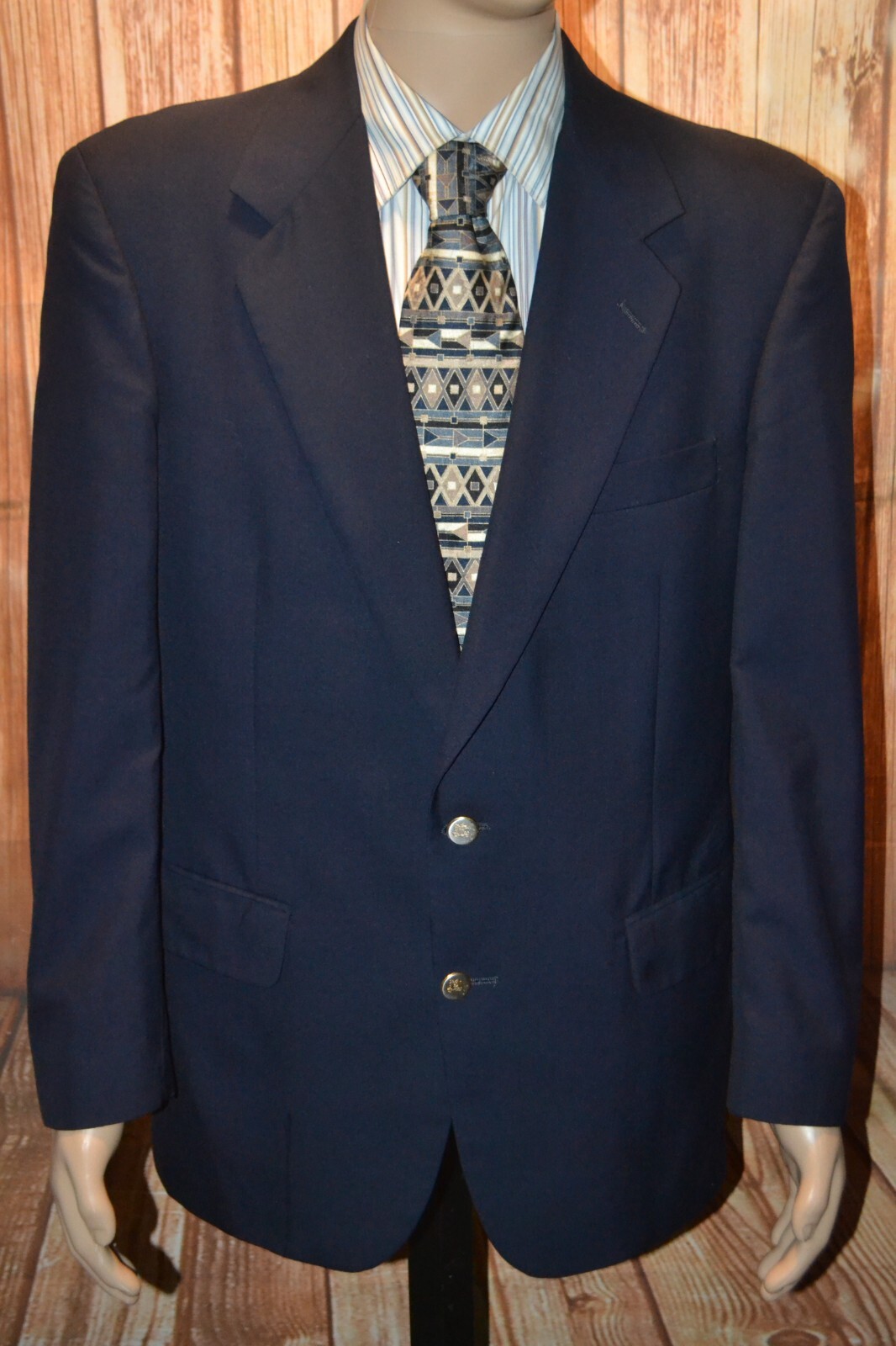 Vintage Burberry Navy Blue Super 100s 2 Front Button Sports Coat Blazer Sz 40R thumbnail 2