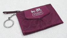 Coach Coin Purse Wallet Keychain Mini ID Card Holder Red Monogram Jacquard