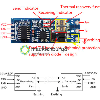 5PCS x  UART Serial Port to RS485 Converter Stable Function RS485 to TTL Module