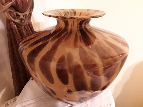 MURANO STYLE HAND BLOW ART GLASS LEOPARD PATTERN VASE OVOID LOOK MADE IN ITALY - Picture 5 of 12
