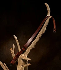 USA Made Brown Buffalo Leather Slider Buckle Gun Sling Black Hardware (Model F)