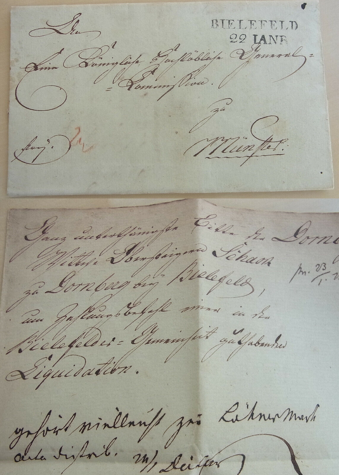 Letter Dornberg (Bielefeld) 1825: Please Widow Des Geometers Sadhu, Liquidation