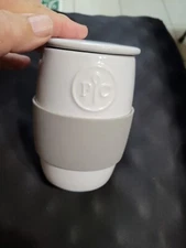 PAMPERED CHEF Ceramic Egg Cooker #1529 Cup w/Lid & Silicone Sleeve