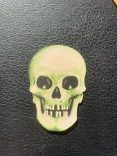 2 Vintage Skull Cardboard Dennison Halloween Decoration 4in