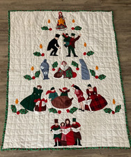 VTG 70s A Christmas Carol Quilt Pieced Handmade Cottage Granny Core 57x 46.5