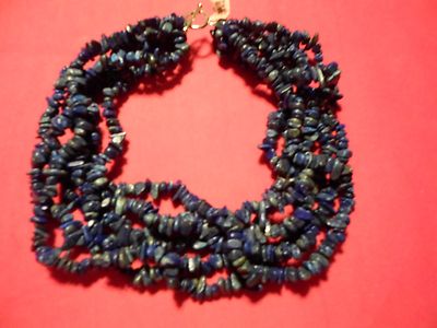 Lapis Lazuli 8-Strand Chip Bead Necklace-(18-20'')-960.00 CTW-Lobster Claw Clasp