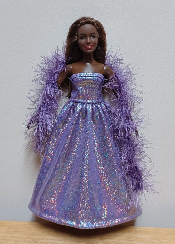Curvy Barbie 11 1/2" Doll Clothing Orchid Sparkle Metallic Evening Gown and BOA