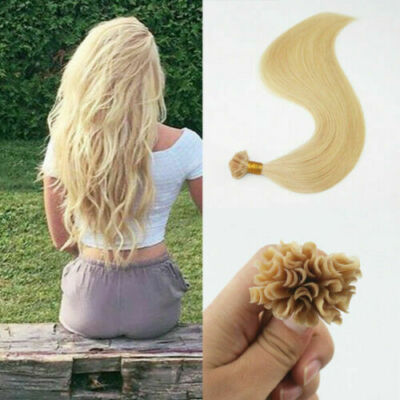12A RUSSISCH 100g/100 STRANG VORGEBUNDEN KERATIN NAGEL U TIPS HAAR REIN BLOND 60#