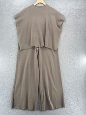 By Together Set Womens Medium Taupe Wide Leg Pants Sleeveless Mock Sweater Knit