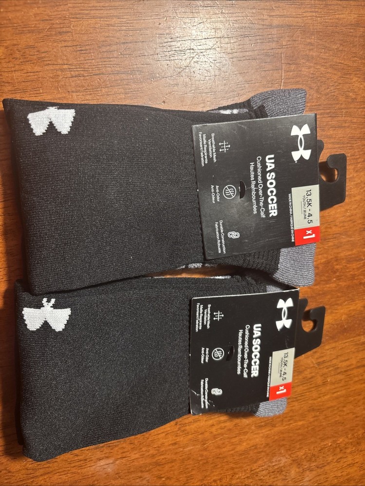 Under Armour Youth Soccer Socks Size 13.5K-4.5 Black 2-Pack