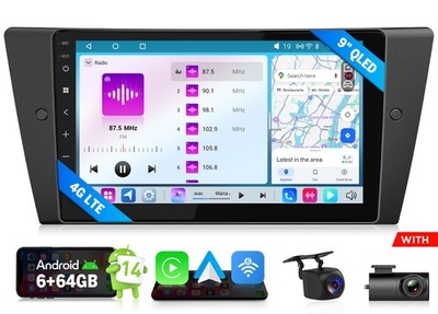 9'' QLED Android 14 Car Radio Stereo CarPlay for BMW M3 2006-2011 E90 6+64 WiFi 6