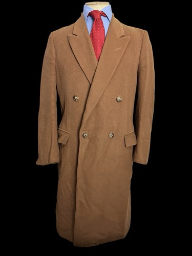Corneliani, Vintage Corneliani Double Breasted Overcoat 38R Light Brown Peak Lapel
