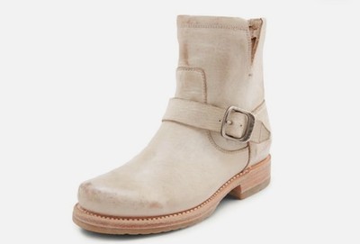 Frye Bootie Veronica Women's 8.5B Distressed White Leather Pull On Buckle Accent