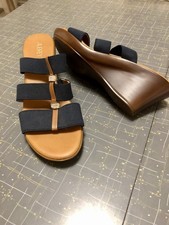 SALE Woman's Dress Wedge  Sandals  Sz 8M  Navy Blue Shining With Rhinestones