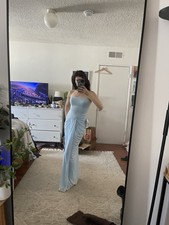 AZAZIE Blue Strapless Ruched Sleeveless Bridesmaid Dress Polyester Size 3