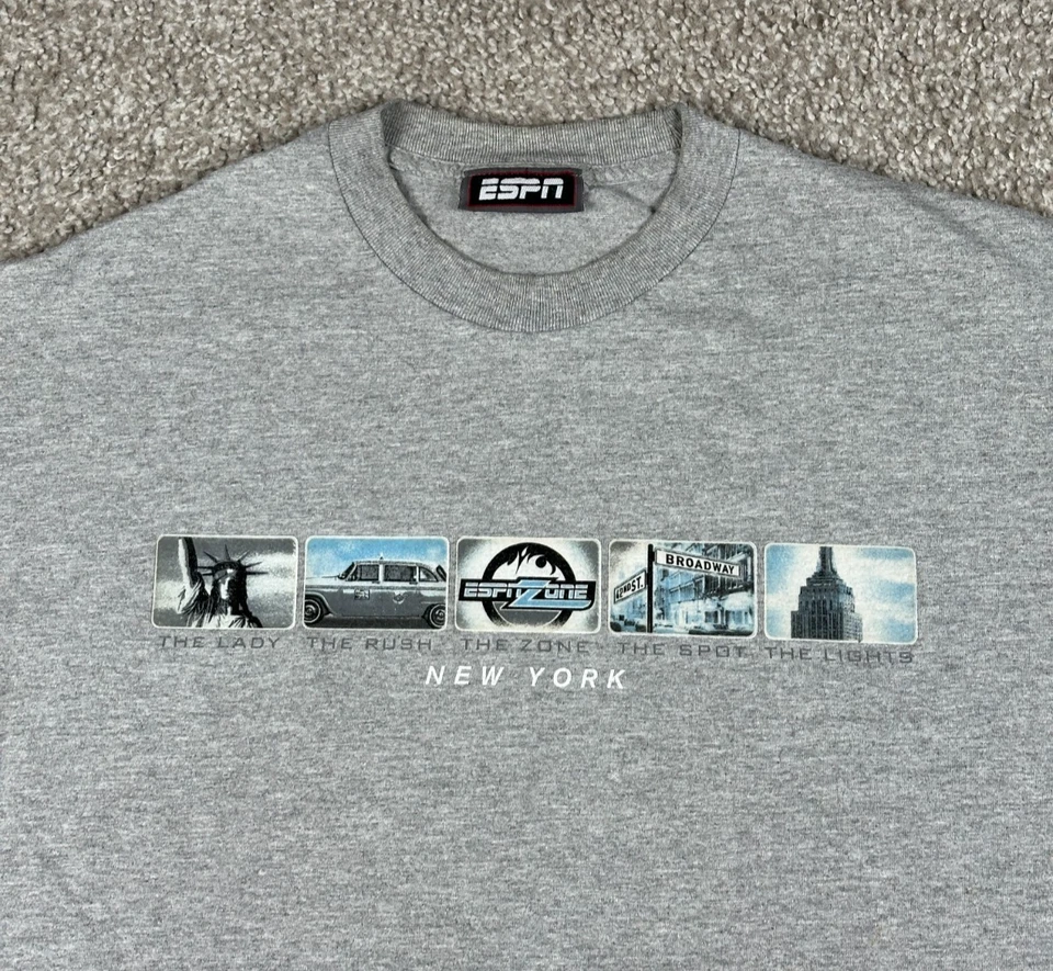 Camisa ESPN De Colección Para Hombres Extra Grande Gris Manga Corta New York City Skyline Años 90 Y2K Foto 4 de 4