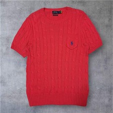 POLO Ralph Lauren Cable Knit Short Sleeve Sweater XL Orange Pima Cotton